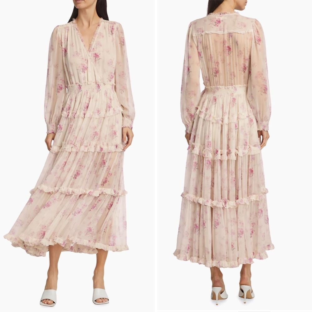 LoveShackFancy Kailo Silk Floral Tiered Maxi Dress - No Size Tag
